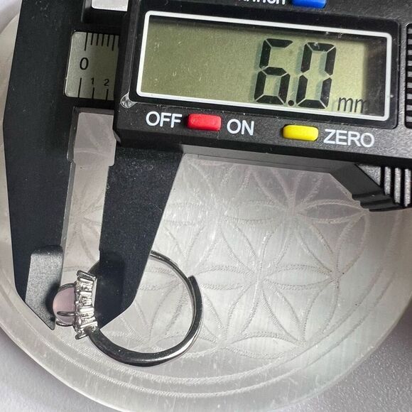 Rose Quartz Crystal Halo Cubic Zirconia Ring Adjustable Size 7.5‎ - Picture 13 of 15